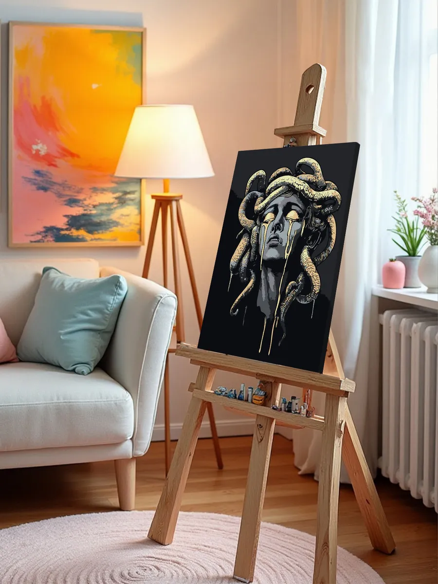 Картина по номерам «Медуза горгона, арт с краской и змеями» — картинка 9