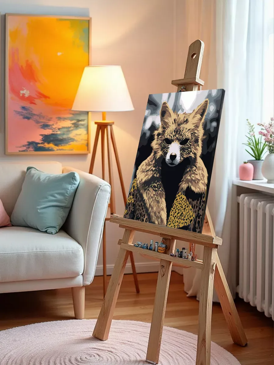 Картина по номерам «Портрет в маске лисы, монохром 40x50» — картинка 10