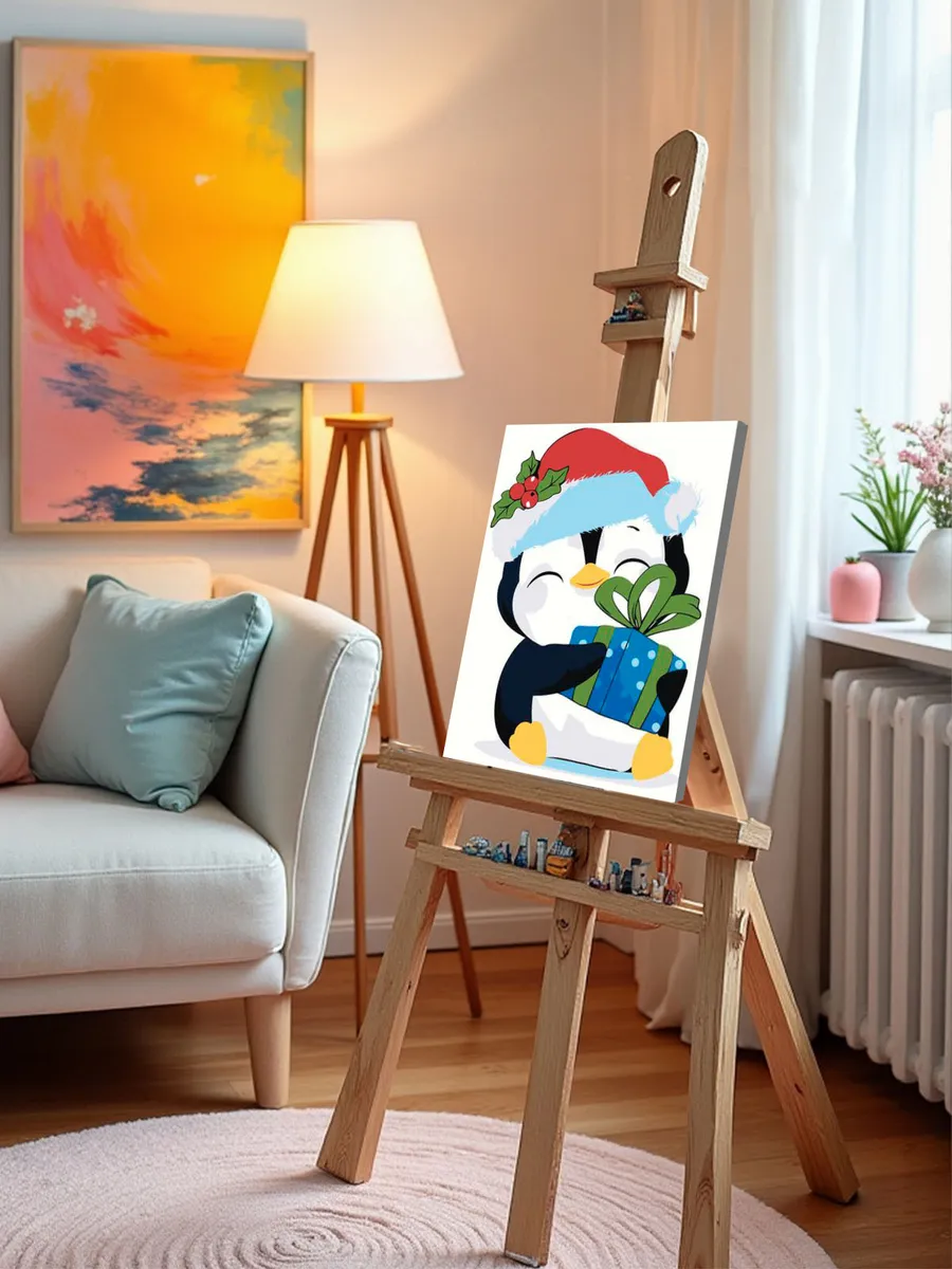 Картина по номерам «Детская, для детей: новогодний пингвин» — картинка 10