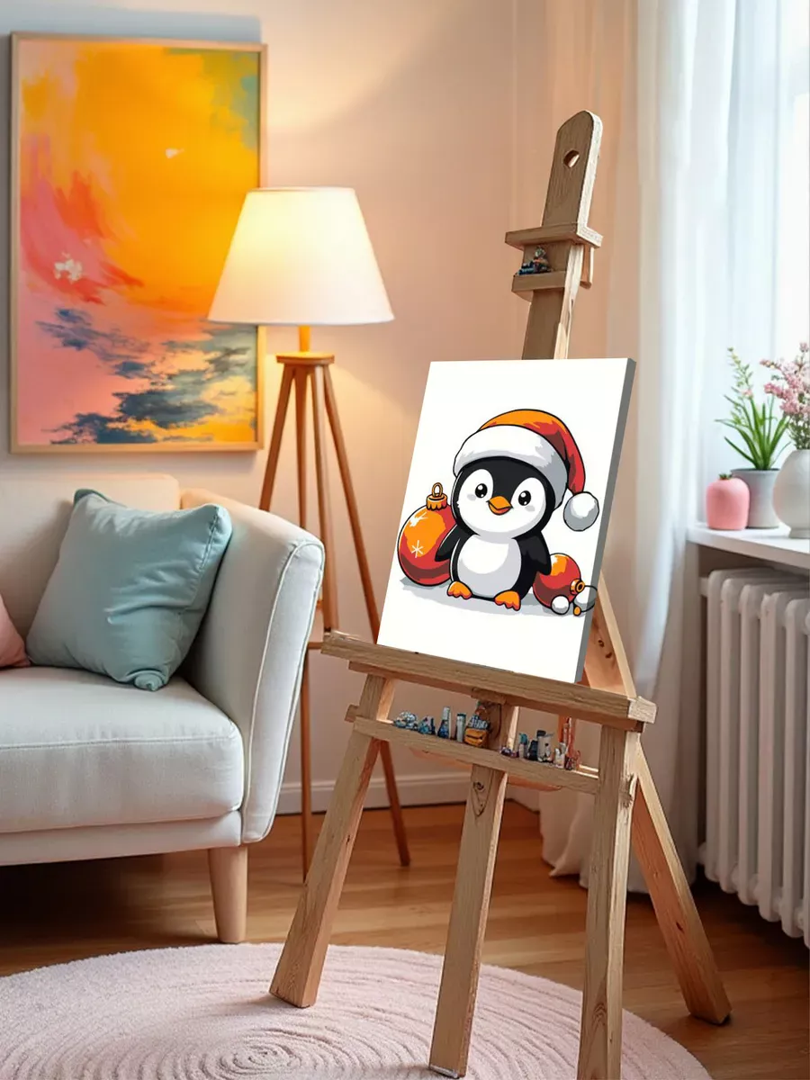 Картина по номерам «Детская, для детей: новогодний пингвин» — картинка 10
