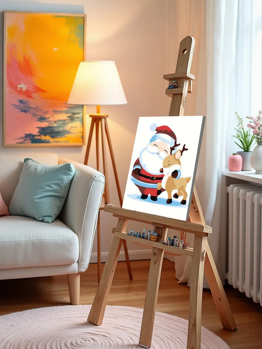 Картина по номерам «Детская, для детей: Дед Мороз и олень» — картинка 9
