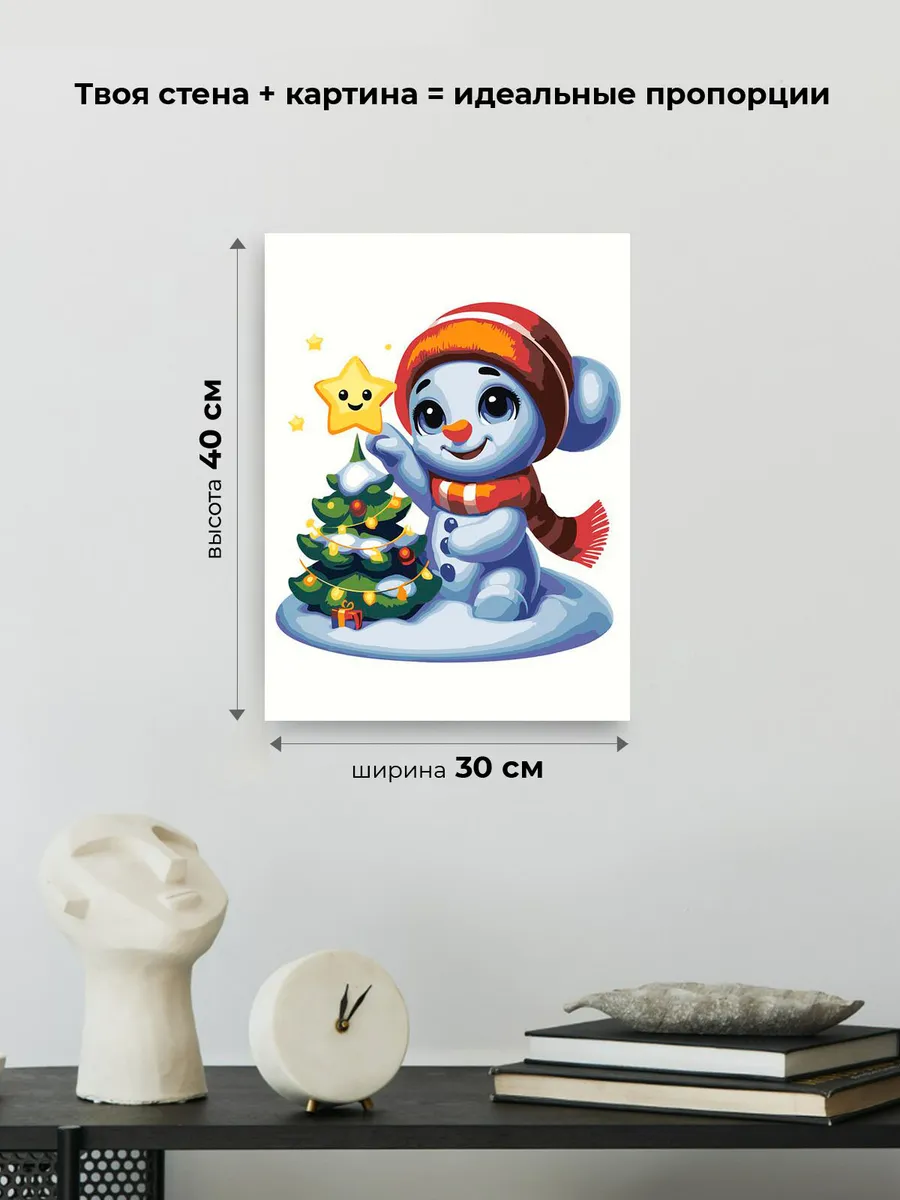 Картина по номерам «Детская, для детей: снеговик и ёлка» — картинка 3