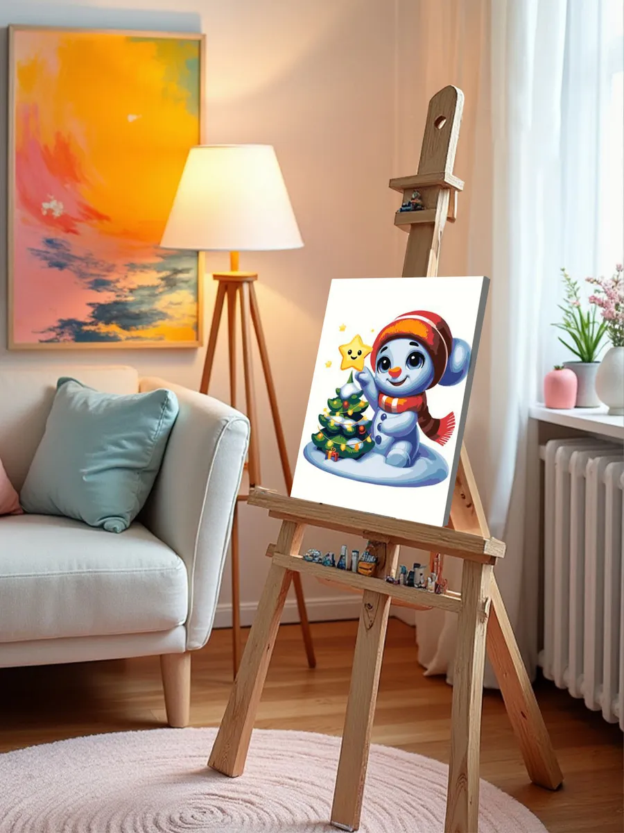 Картина по номерам «Детская, для детей: снеговик и ёлка» — картинка 9