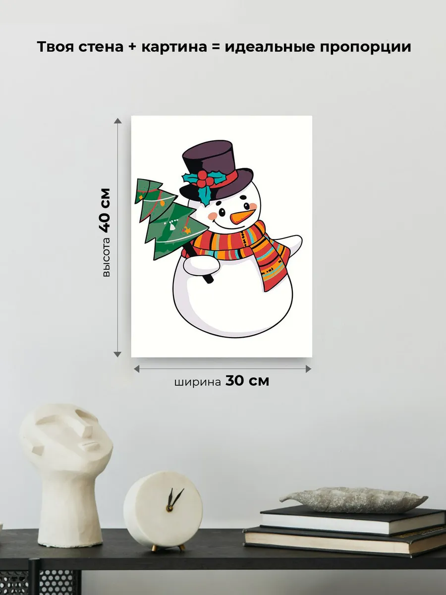 Картина по номерам «Детская, для детей: снеговик и ёлка» — картинка 3