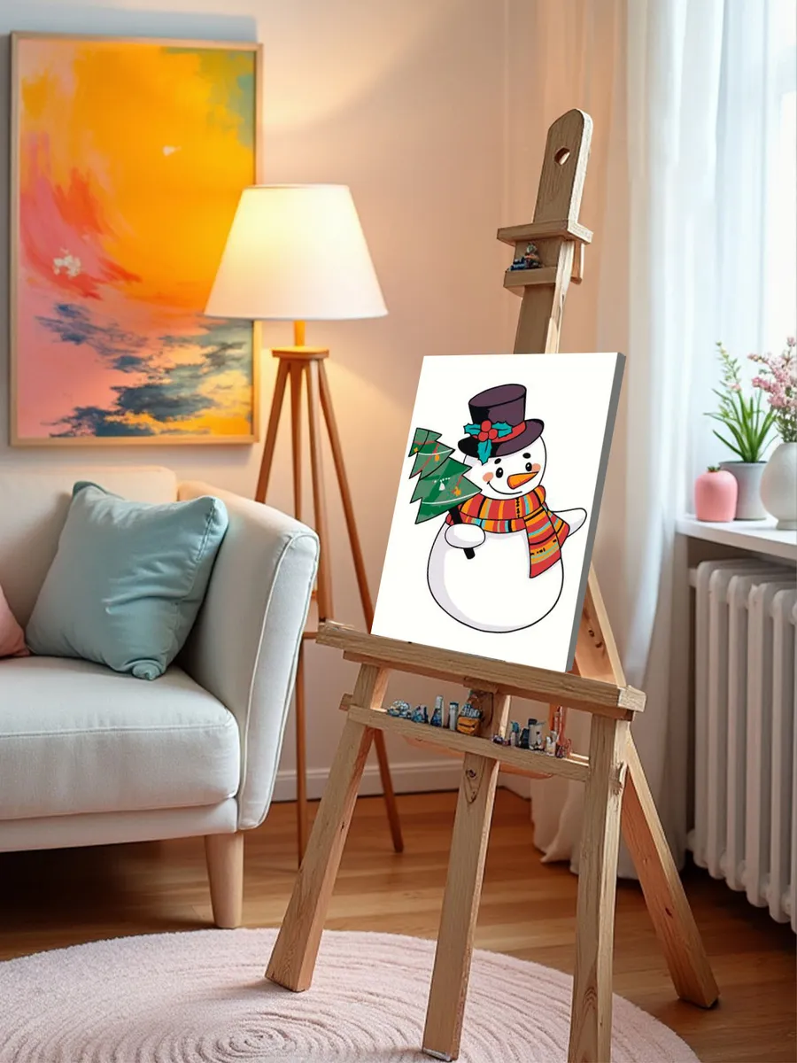 Картина по номерам «Детская, для детей: снеговик и ёлка» — картинка 9