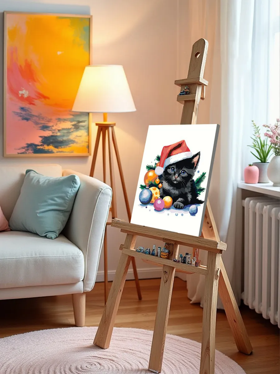 Картина по номерам «Детская, для детей: новогодний котенок» — картинка 9