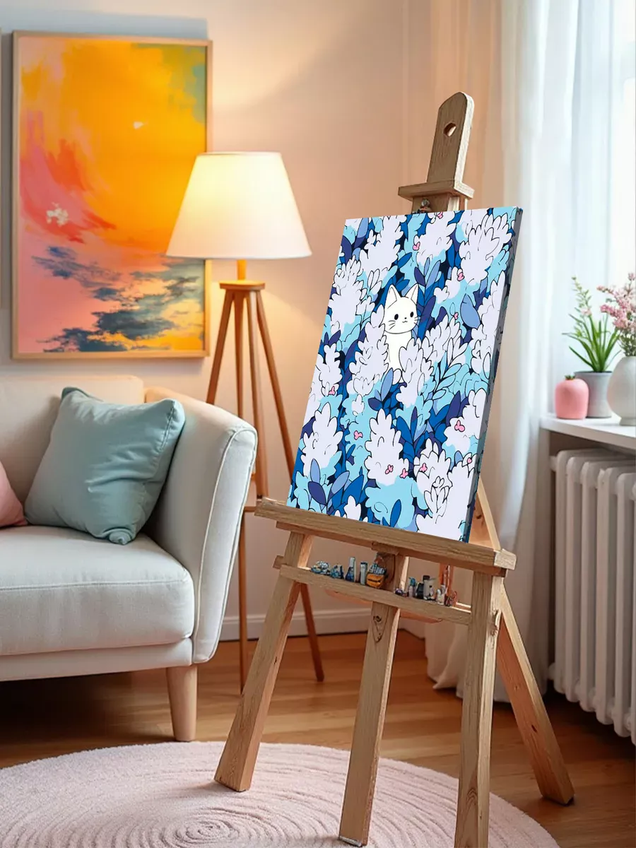 Картина по номерам «Котик в густых кустах, в стиле аниме» — картинка 9