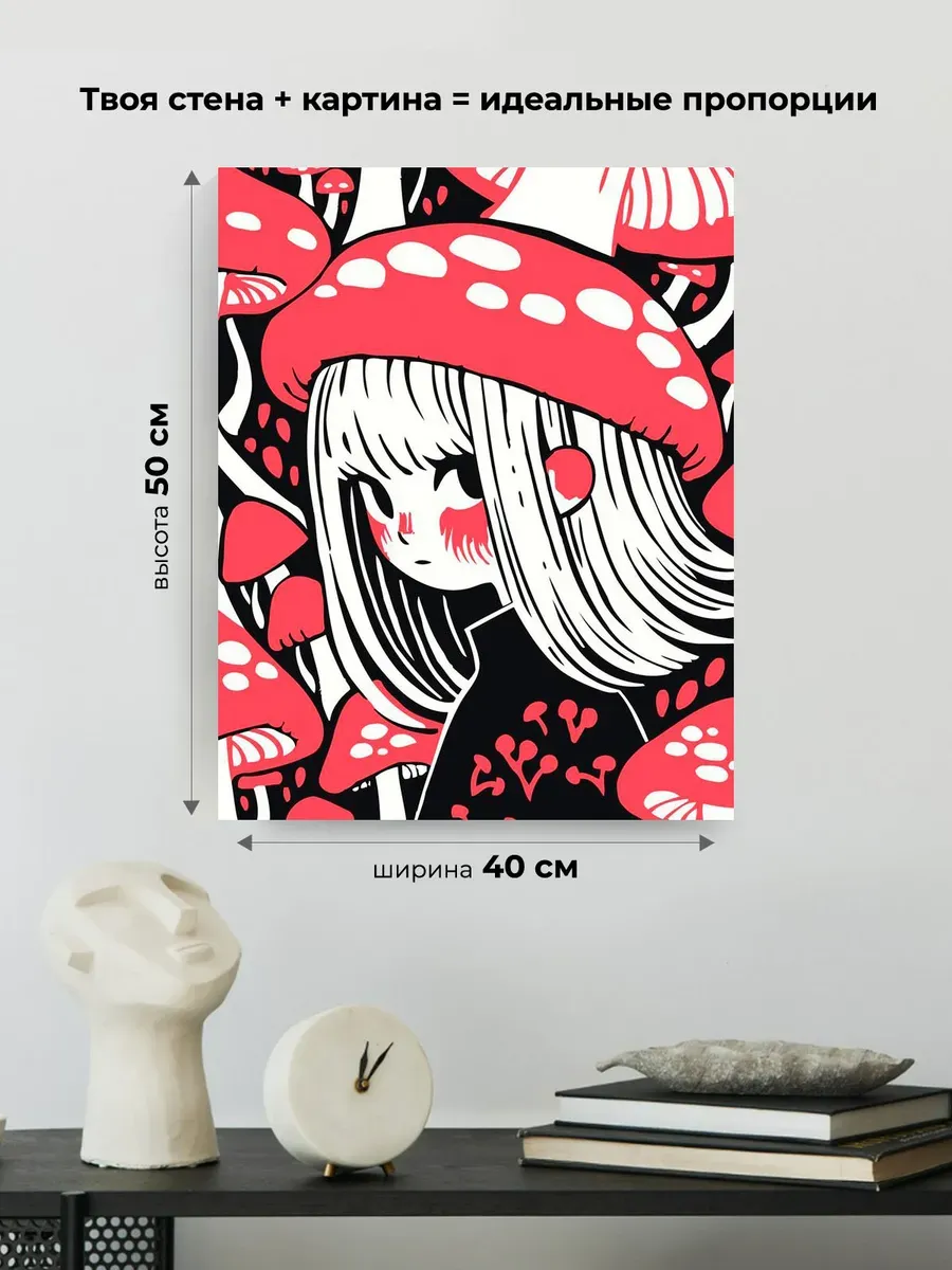 Картина по номерам «Девочка и грибы мухоморы арт 40x50» — картинка 3