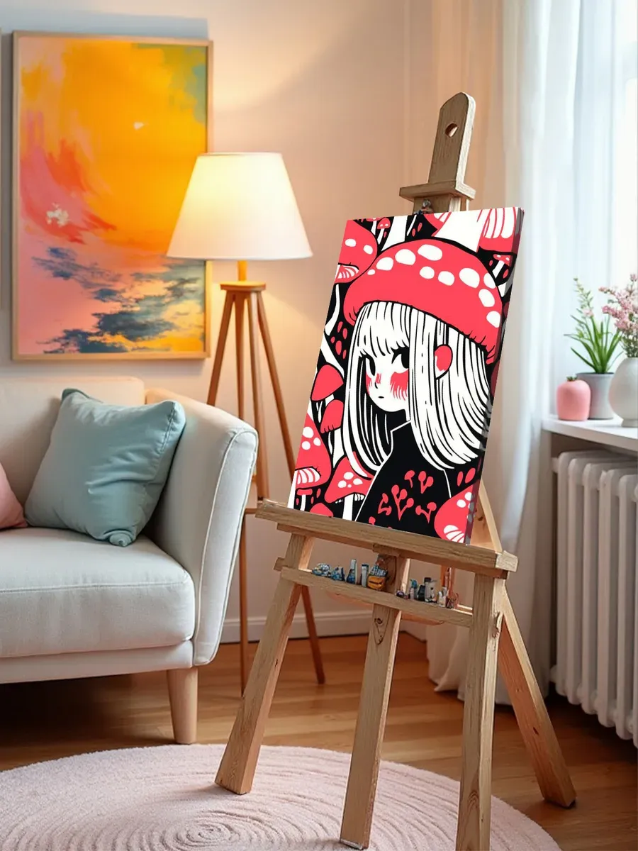 Картина по номерам «Девочка и грибы мухоморы арт 40x50» — картинка 9