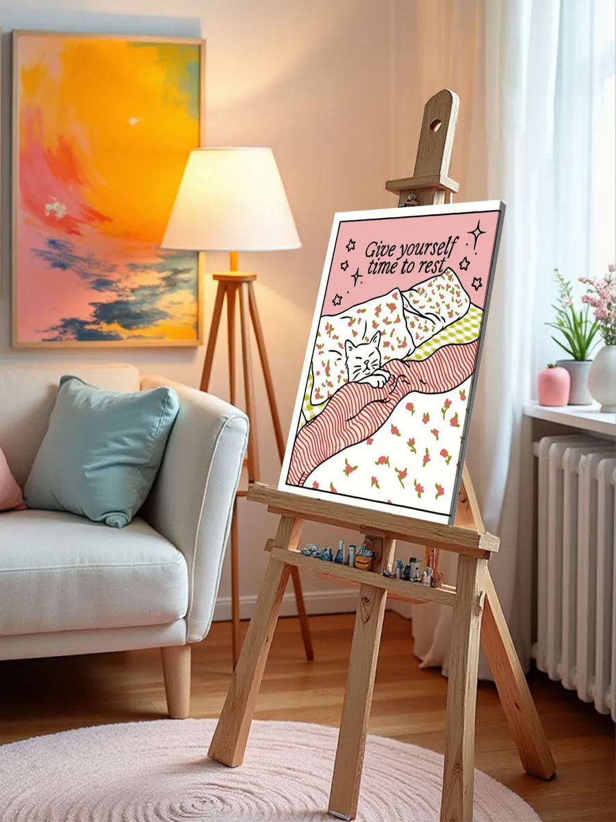 Картина по номерам «Котик отдыхает в кроватке, минимализм арт» — картинка 9