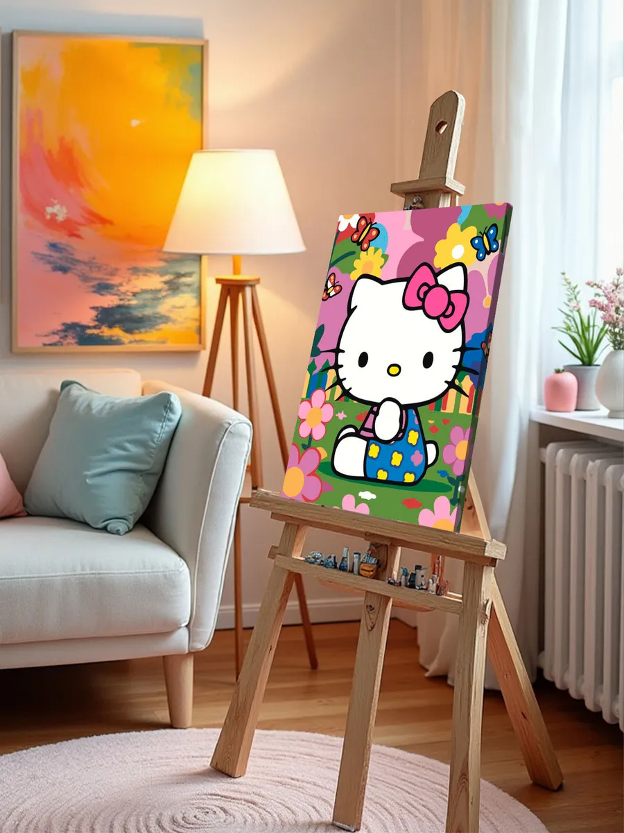 Картина по номерам «Хеллоу Китти Hello Kitty: Цветы и бабочки» — картинка 9