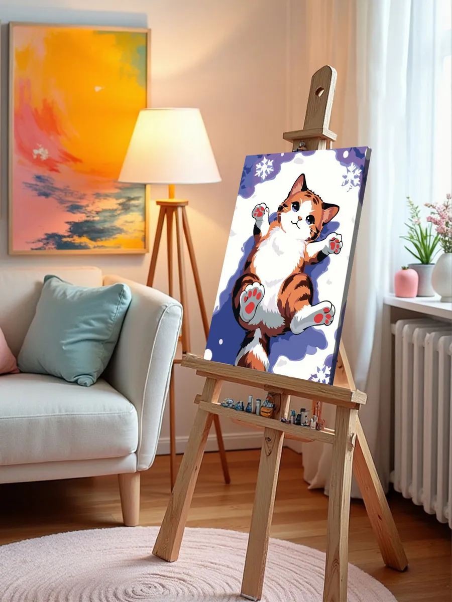 Картина по номерам «Зима: котик на снегу, в стиле аниме» — картинка 10