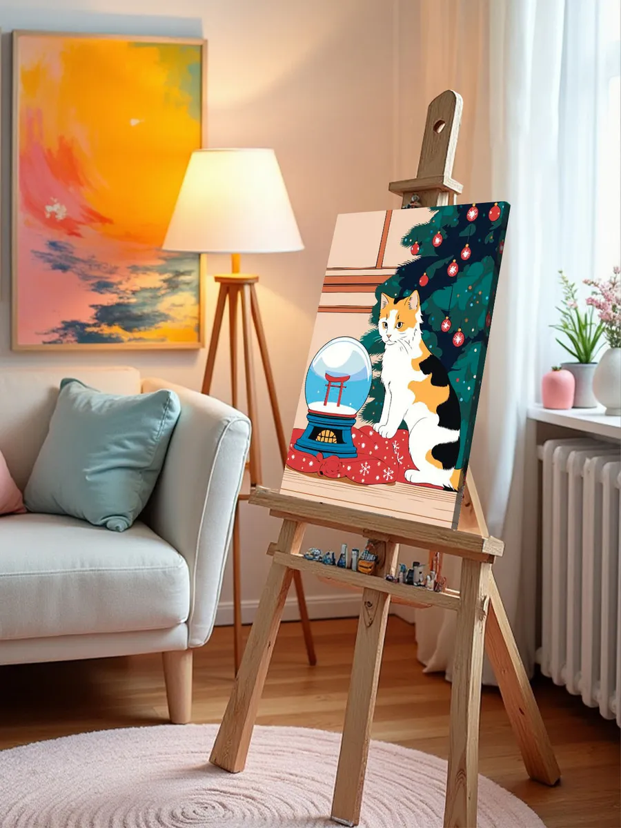Картина по номерам «Новый год: Кот под ёлкой, Япония арт» — картинка 9