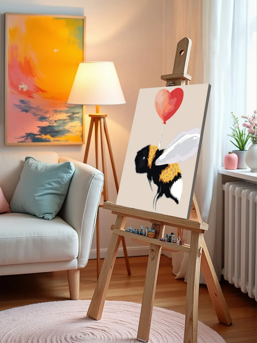 Картина по номерам «Шмель летит на шарике в виде сердца» — картинка 9