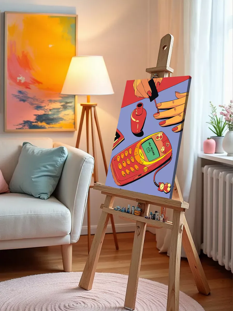 Картина по номерам «Y2K: маникюр и кнопочный телефон арт» — картинка 9