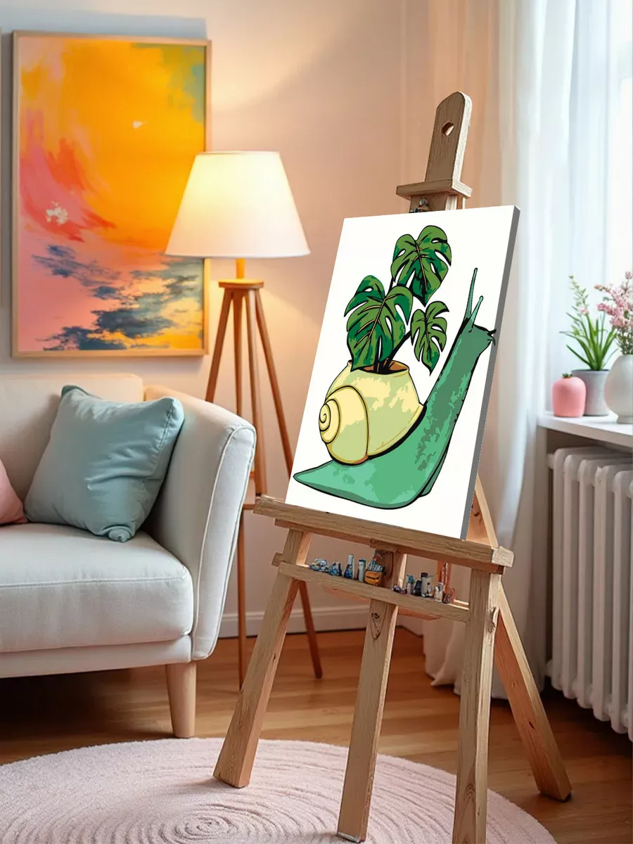 Картина по номерам «Улитка и монстера, минимализм арт 40x50» — картинка 9