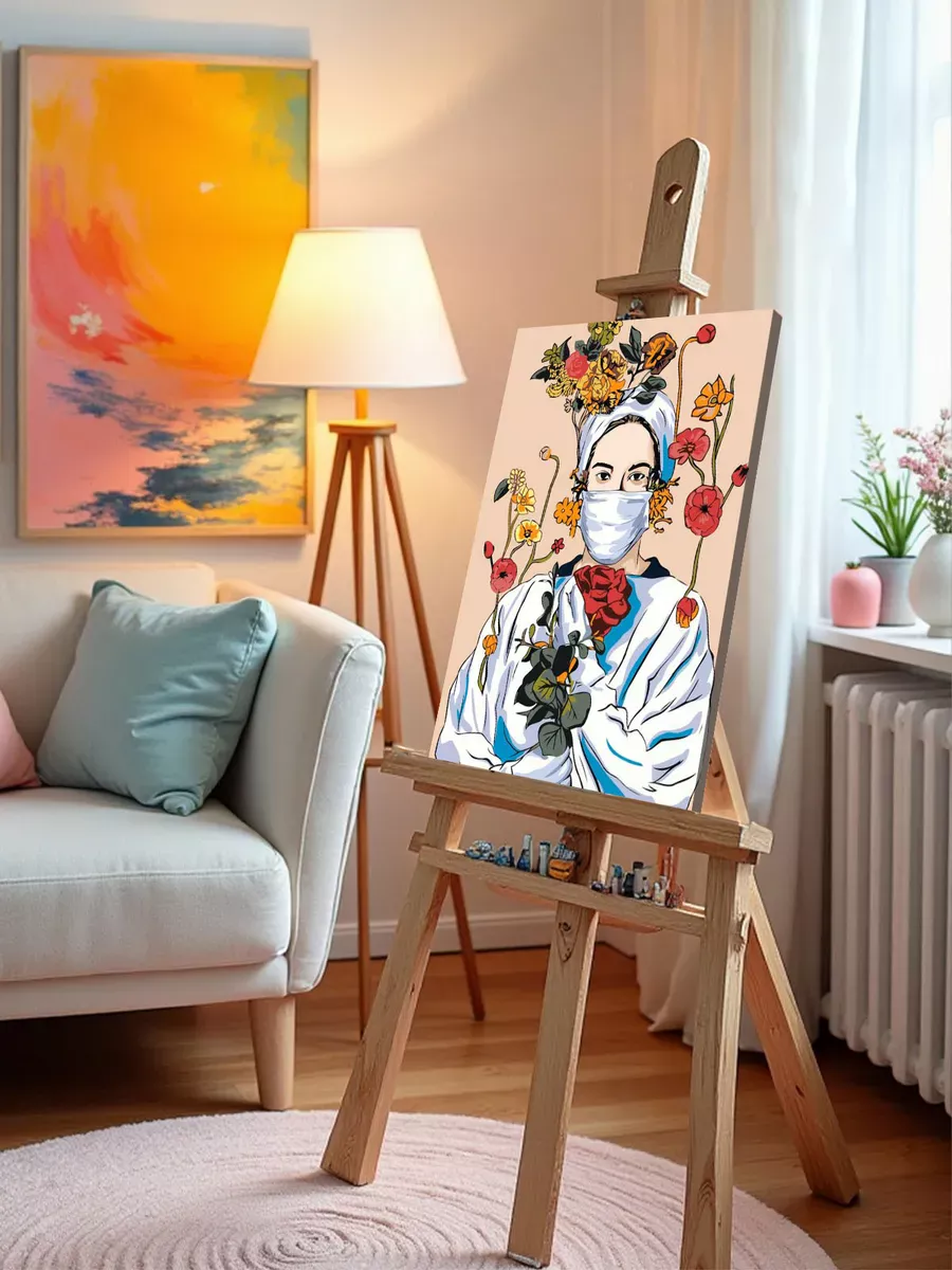 Картина по номерам «Медицина: девушка врач с цветами 40x50» — картинка 9