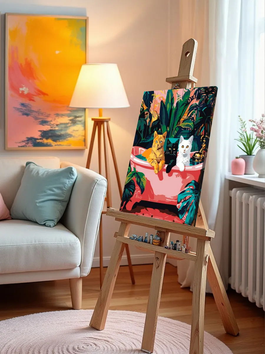 Картина по номерам «Коты и кошки: рыжий, черный и белый» — картинка 9