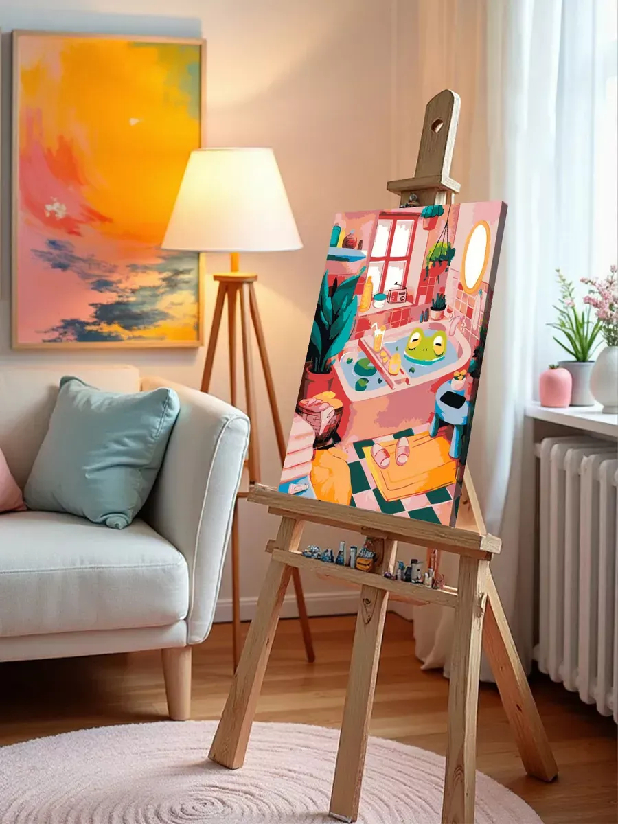 Картина по номерам «Лягушка отдыхает в розовой ванне арт» — картинка 9