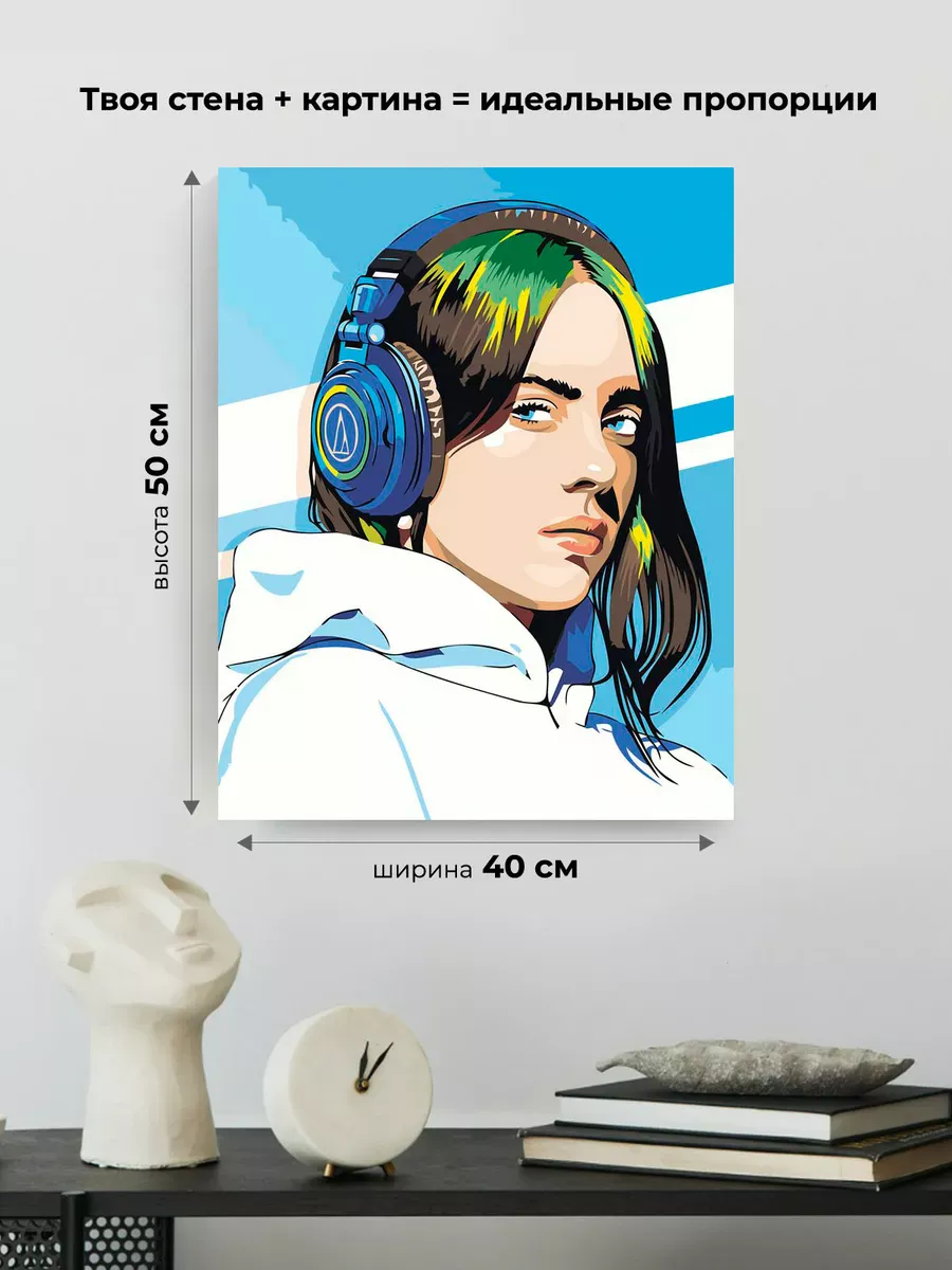 Картина по номерам «Музыка: певица Билли Айлиш в наушниках» — картинка 3