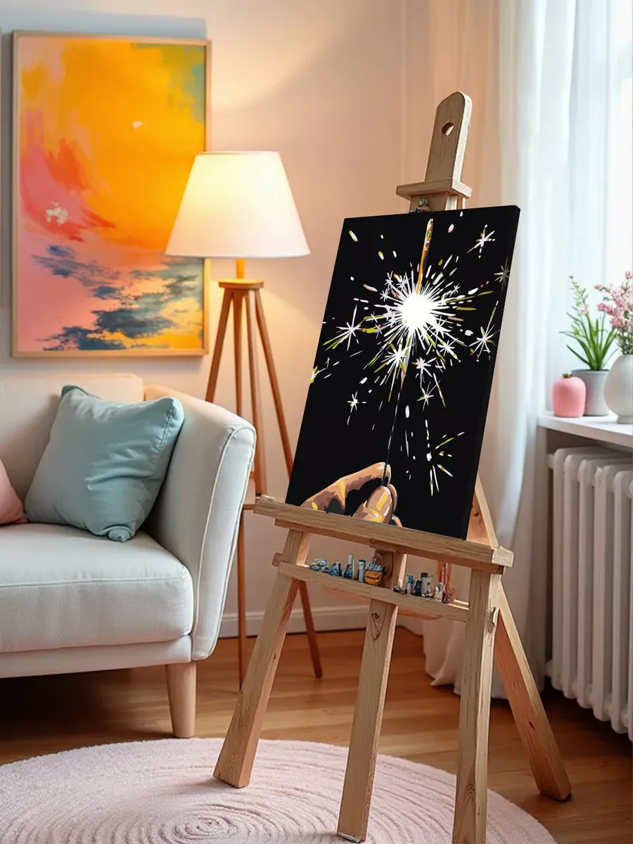 Картина по номерам «Бенгальский огонь в руке, Новый год» — картинка 9