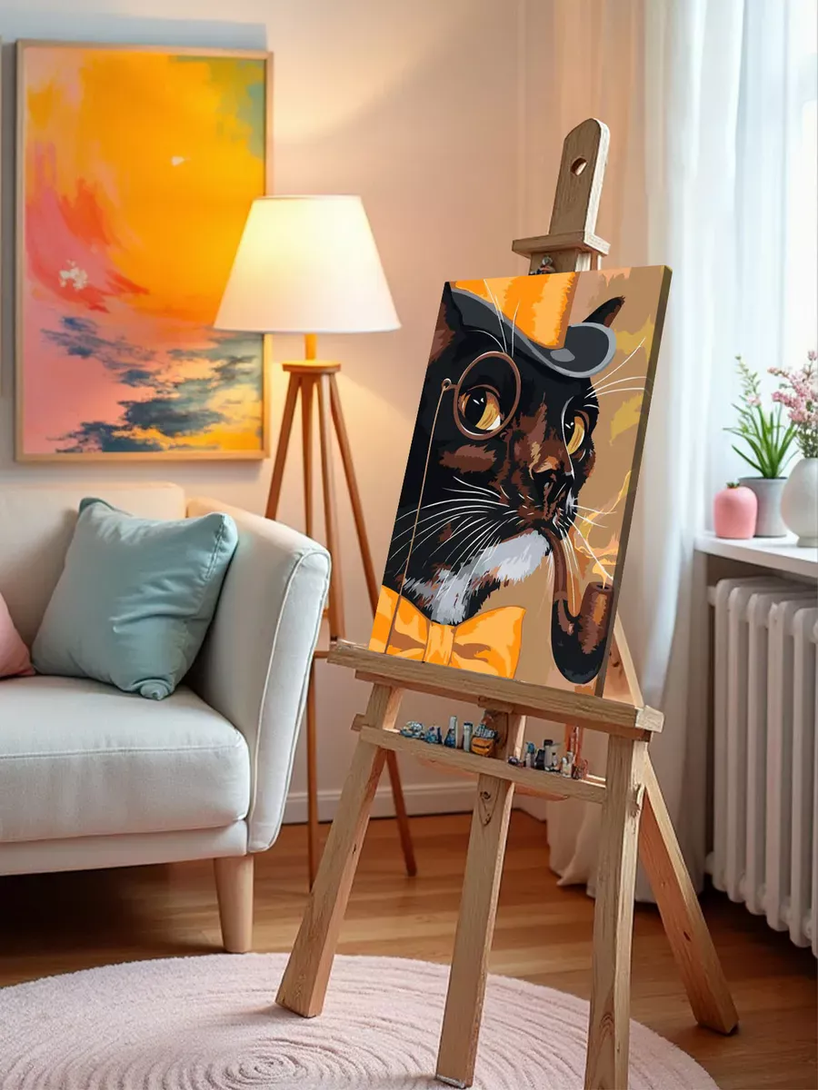 Картина по номерам «Коты и кошки: черный кот с трубкой» — картинка 10