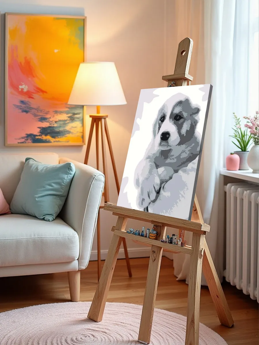 Картина по номерам «Собаки: алабай щенок, монохром чб» — картинка 10