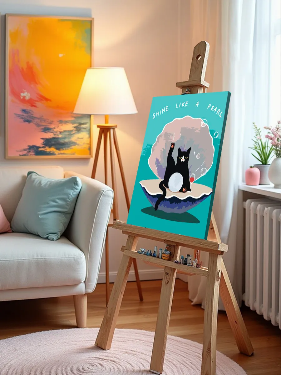 Картина по номерам «Коты и кошки: черный кот с вином, мем» — картинка 9