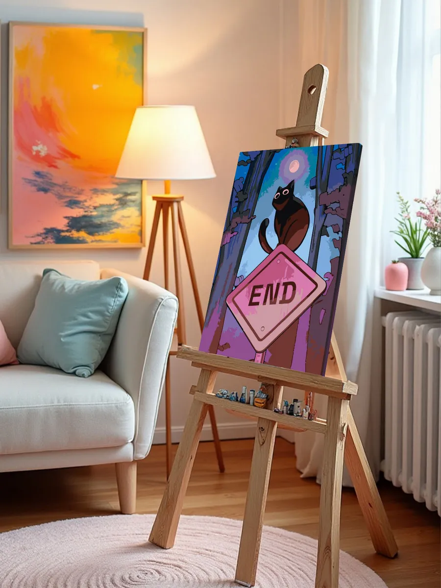 Картина по номерам «Коты и кошки: черный кот в ночи арт» — картинка 9