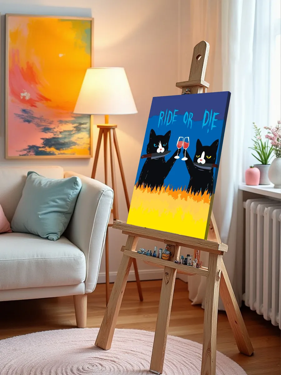 Картина по номерам «Коты и кошки: черные коты с вином, мем» — картинка 9