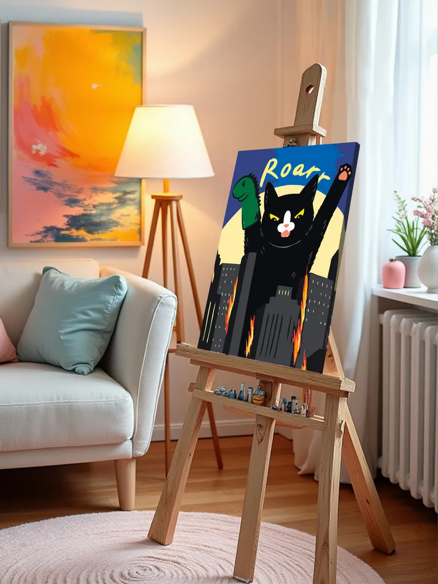 Картина по номерам «Коты и кошки: черный кот годзилла арт» — картинка 10