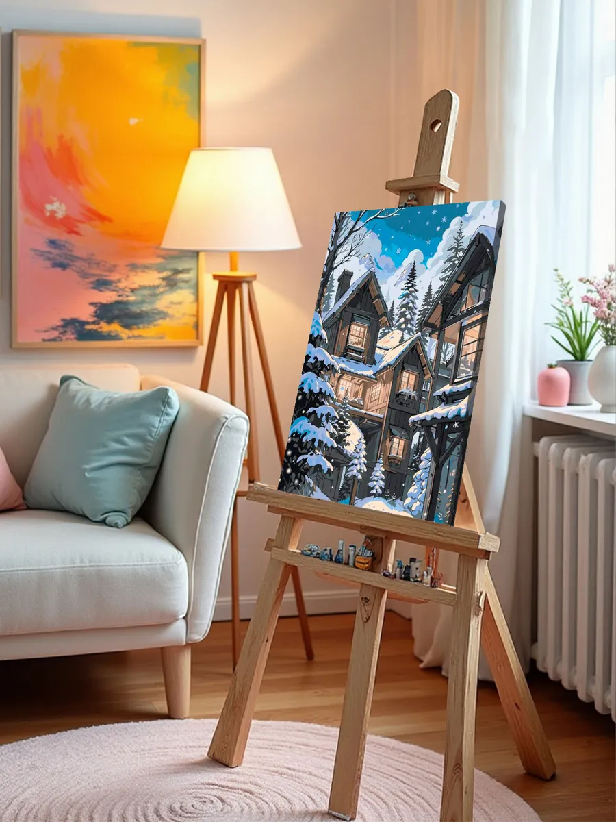 Картина по номерам «Зима: домики в горах, в стиле аниме» — картинка 9