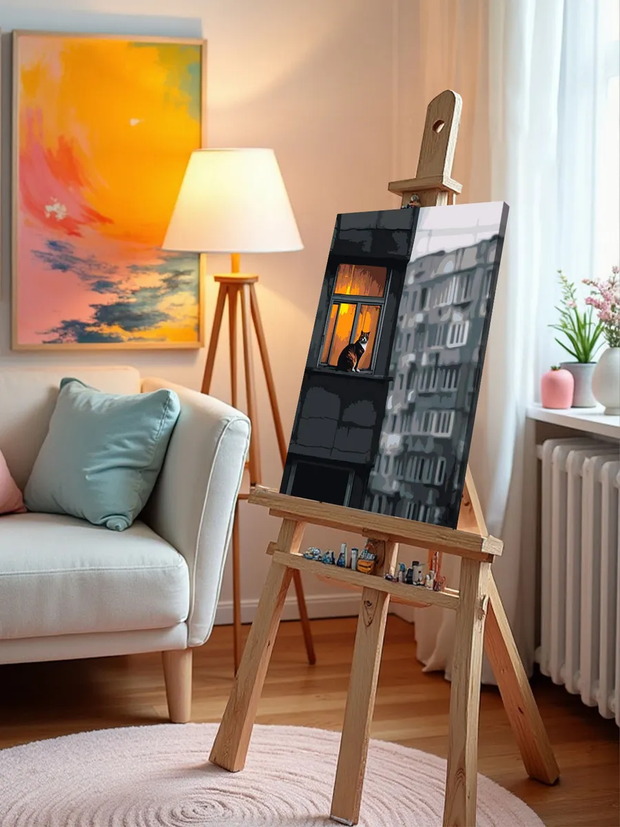 Картина по номерам «Панельки родные: кот на подоконнике» — картинка 9