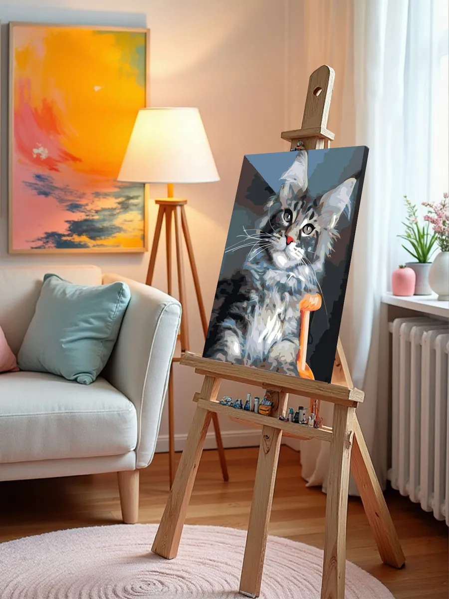 Картина по номерам «Коты и кошки: серый котик мейн-кун» — картинка 9