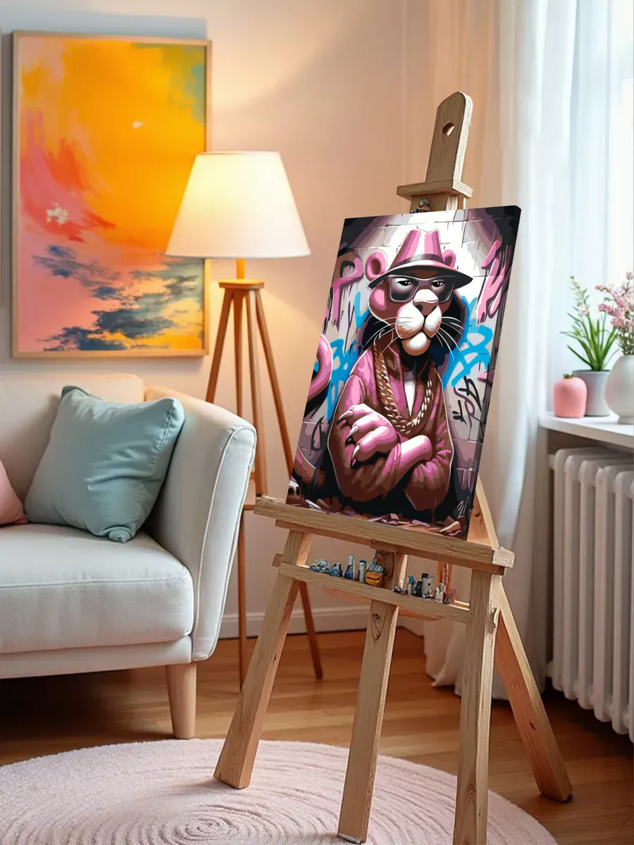 Картина по номерам «Розовая пантера рэпер, граффити арт» — картинка 9