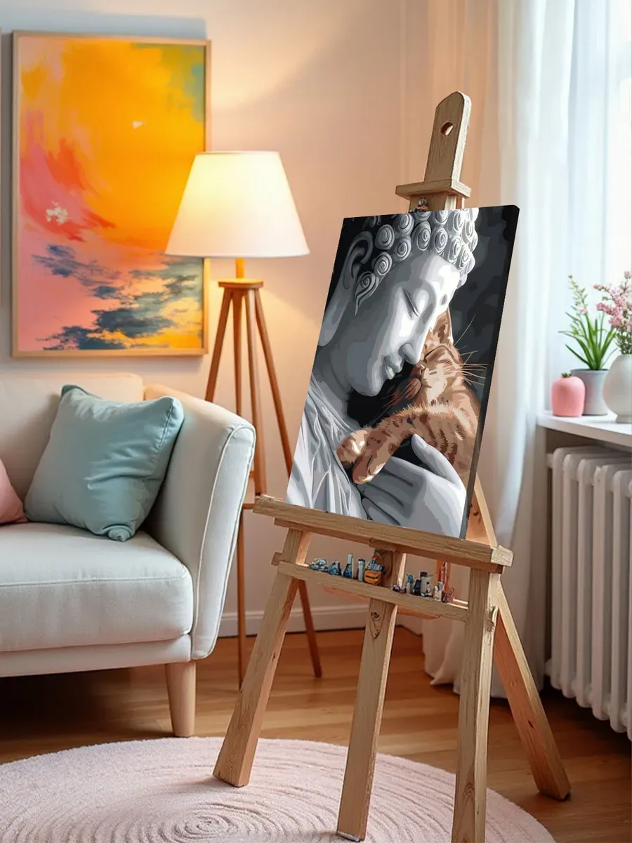 Картина по номерам «Религия буддизм: Будда и рыжий кот» — картинка 9