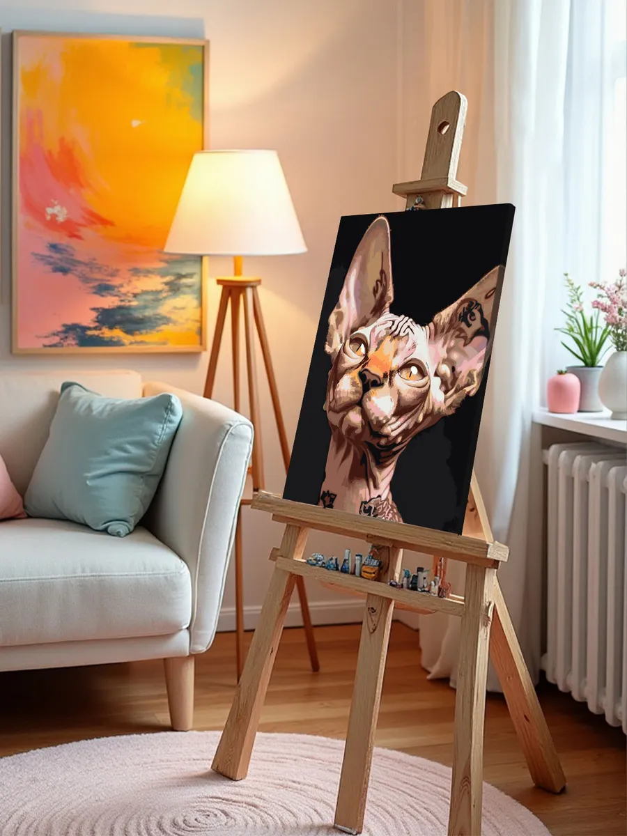 Картина по номерам «Коты и кошки: котик сфинкс с тату» — картинка 9