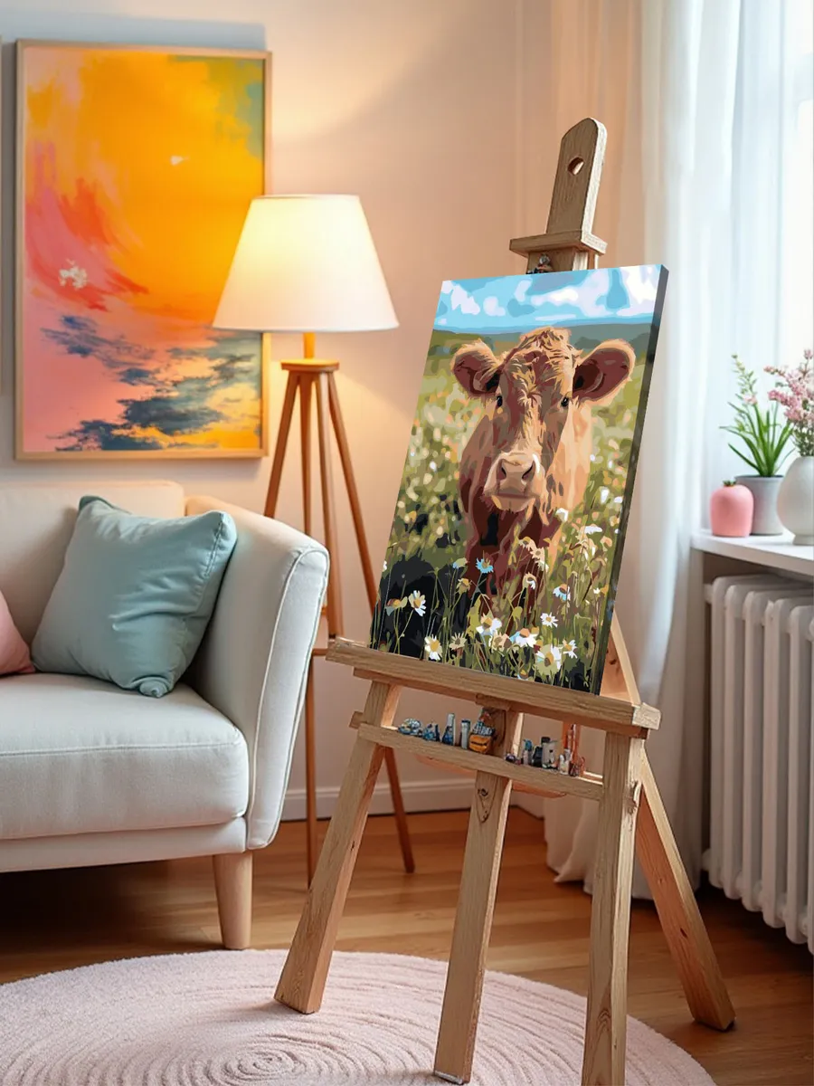 Картина по номерам «Животные: корова на лугу с ромашками» — картинка 9