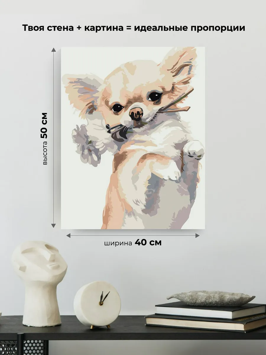 Картина по номерам «Собаки: смешная чихуахуа с цветами» — картинка 3