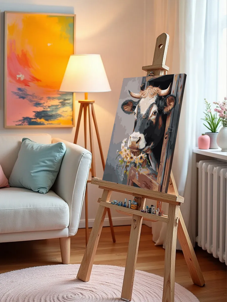 Картина по номерам «Животные: корова с букетом цветов» — картинка 9