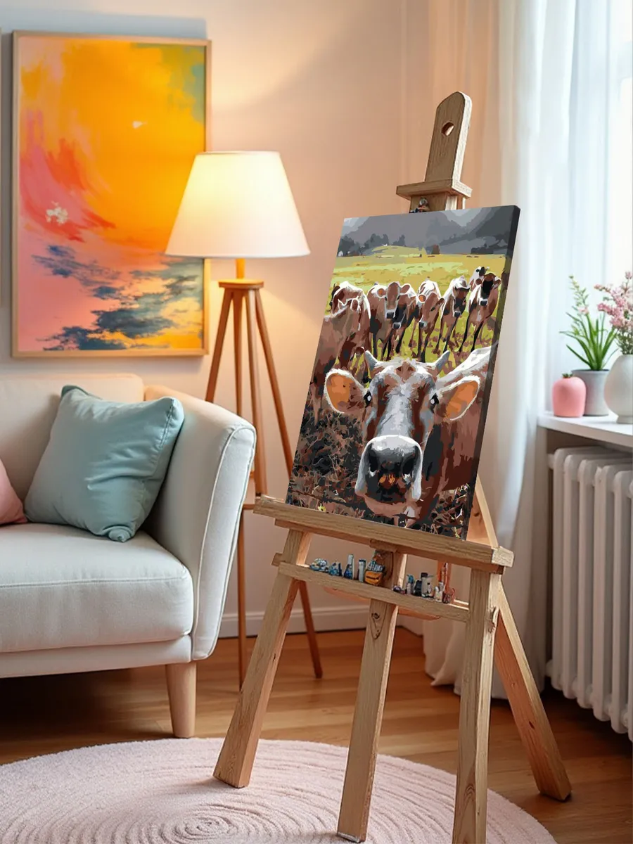 Картина по номерам «Животные: коровы пасутся на лугу в горах» — картинка 10