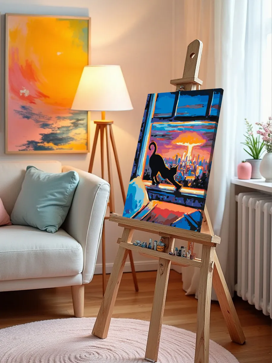 Картина по номерам «Коты и кошки: закат над городом арт» — картинка 9