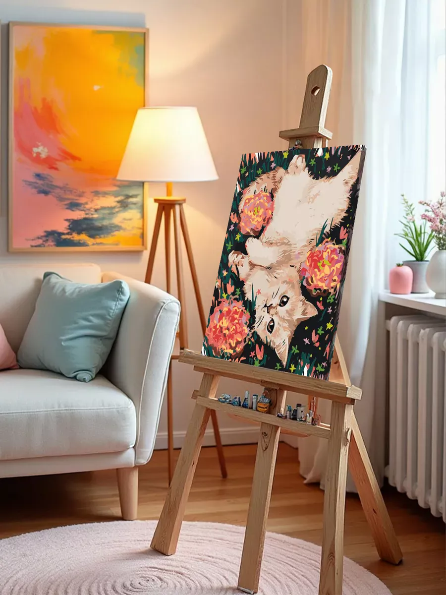 Картина по номерам «Коты и кошки: котик на травке, цветы» — картинка 9