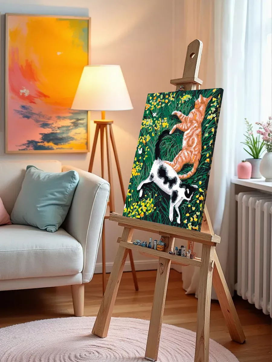 Картина по номерам «Коты и кошки: котики на травке, весна» — картинка 10