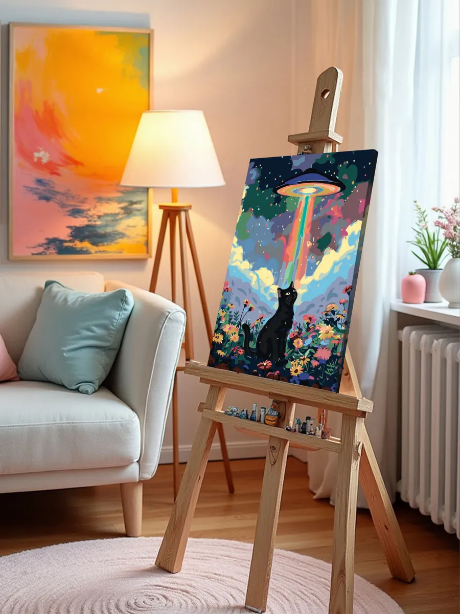 Картина по номерам «Коты и кошки: НЛО, космос и цветы» — картинка 9