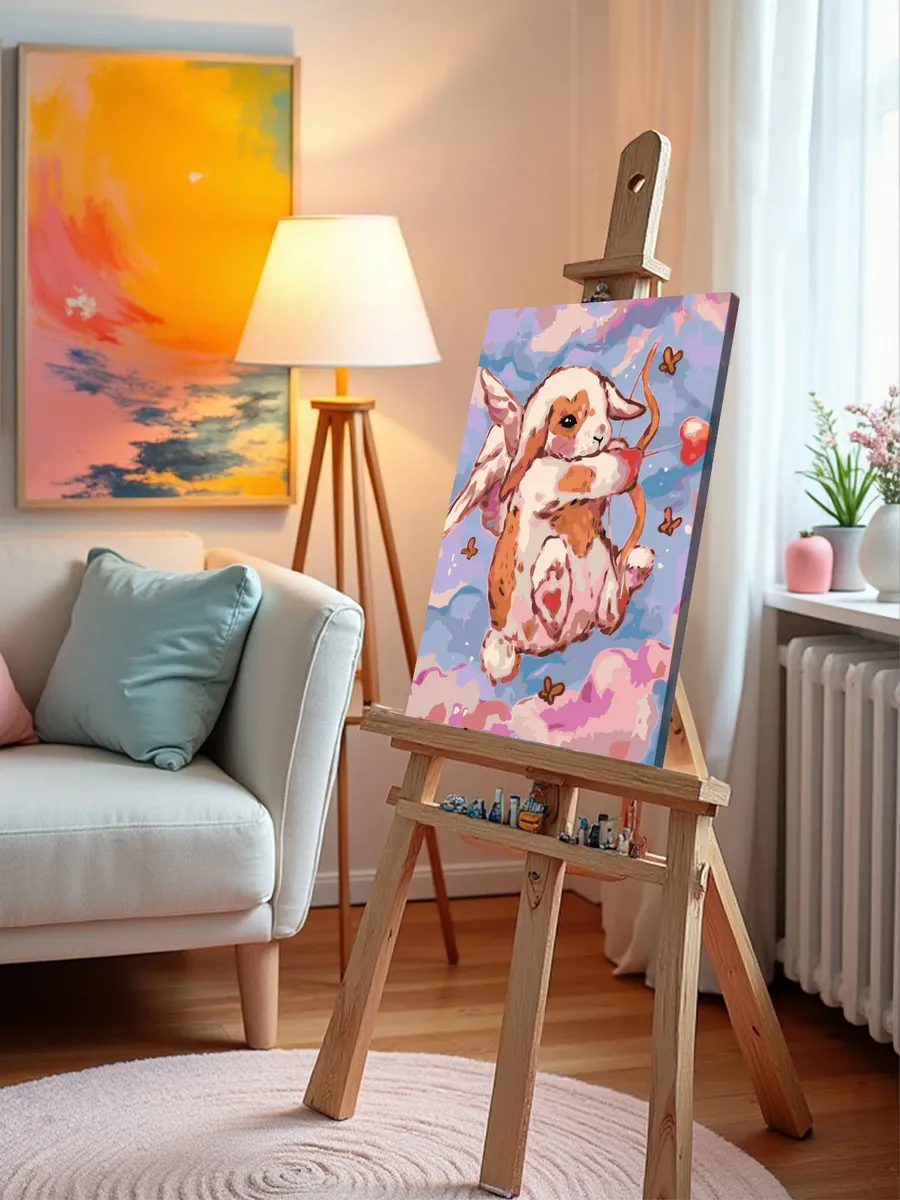 Картина по номерам «Любовь: кролик ангел и бабочки, сердце» — картинка 9