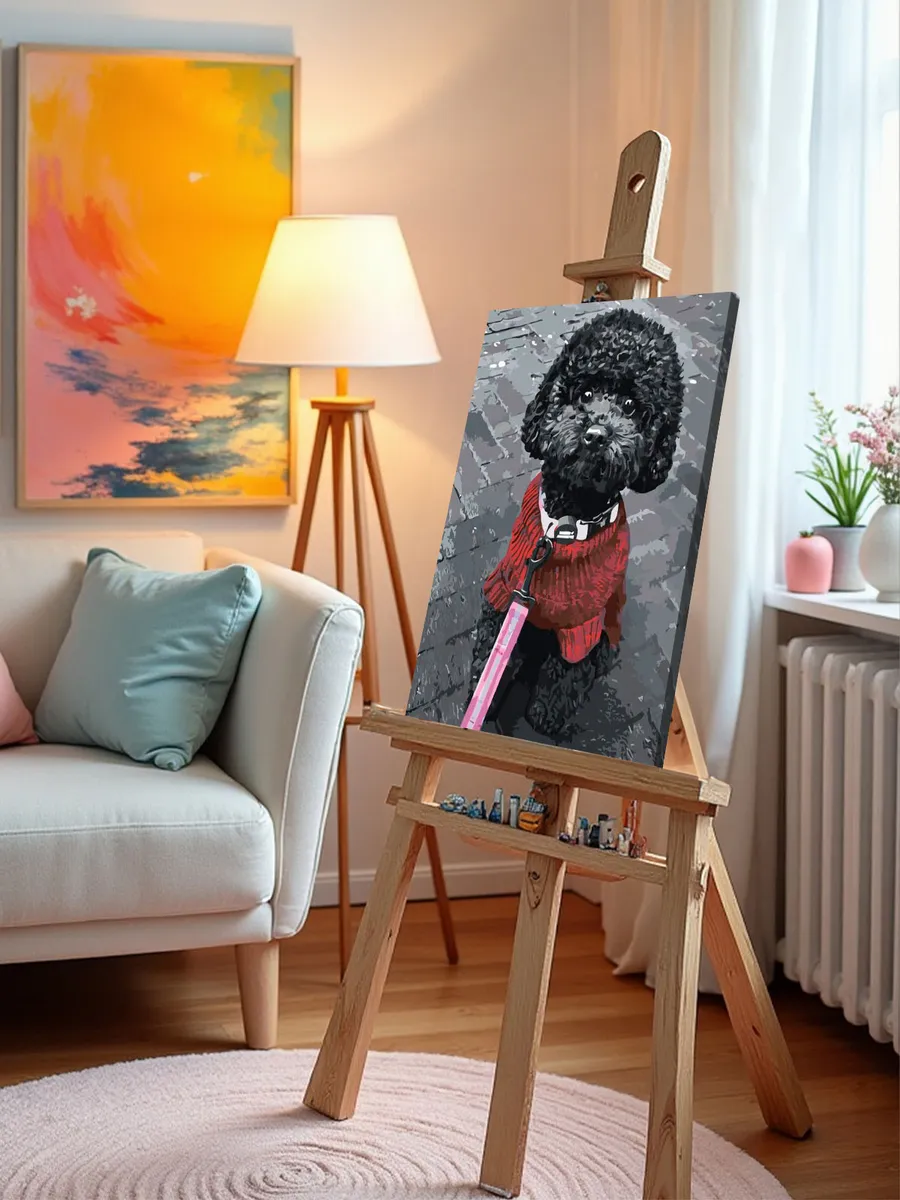 Картина по номерам «Собаки: черный той пудель на улице, чб» — картинка 10