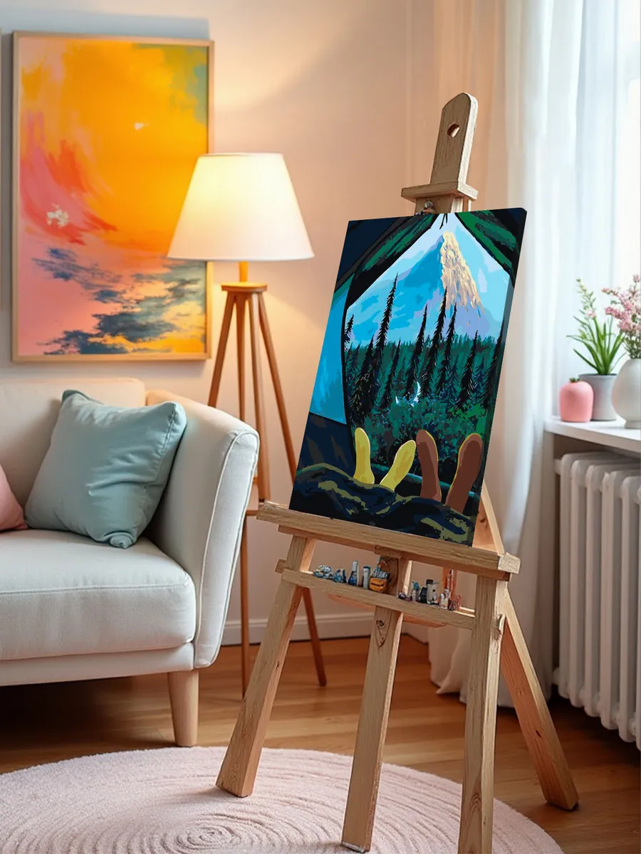 Картина по номерам «Любовь: пара в палатке, горы и лес» — картинка 10