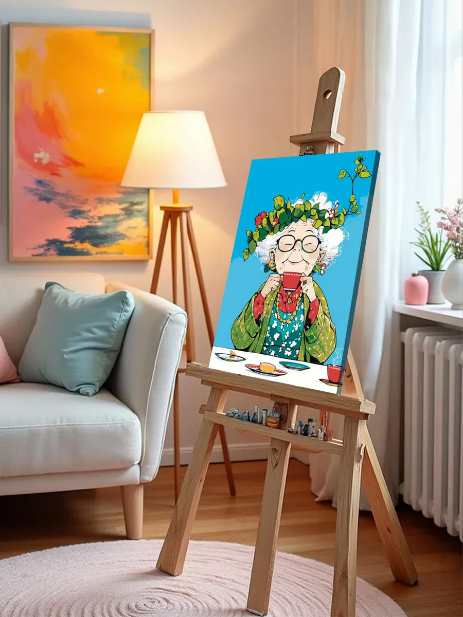 Картина по номерам «Счастливая старость: бабушка пьет чай» — картинка 10