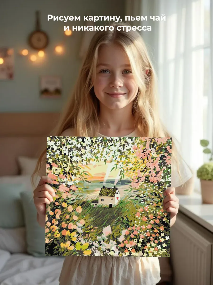 Картина по номерам «Домик в окружении цветов, романтика» — картинка 6